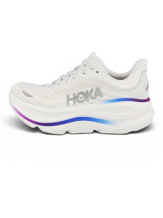 Hoka Shoes - Hoka Women's White Running Shoes with Blue and Purple Sole Accents